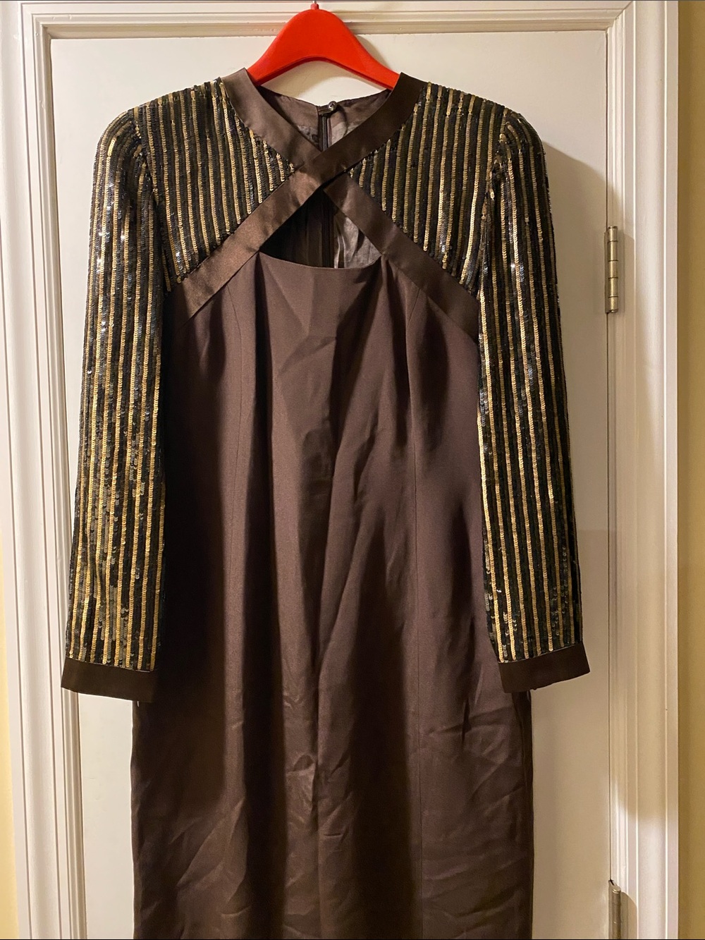 Escada Couture Stunning Silk Chocolate Sequined Lined Dress